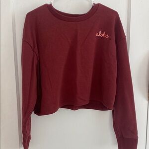 Aloha Embroidered Burgundy Cropped Sweatshirt